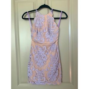 Hello Molly nude and lavender lace dress!